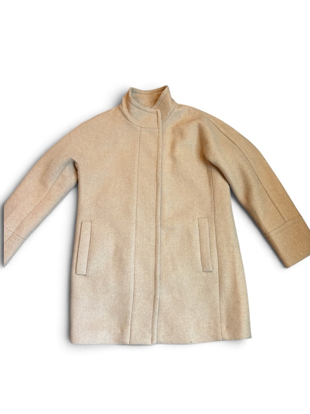 J. Crew Factory City Coat Wool-Blend Women’s 10 Camel Stand Collar Pea Coat